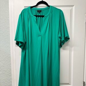 JJill Emerald Green Split Neck Flutter Sleeve Dress